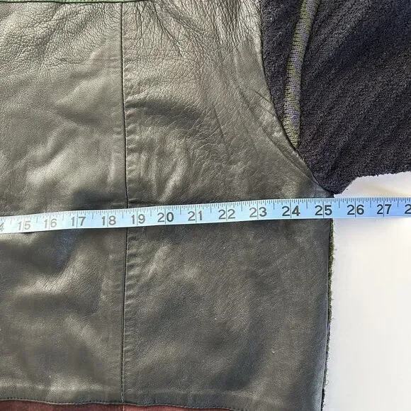 Vtg 90s Saxony Collection Leather Patchwork 3D Sweater Abstract Pattern Sz 1XB